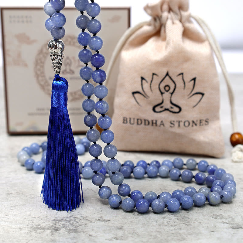 Collier de perles de prière de méditation de yoga en perles d'aventurine bleue de 108 Buddha Stones