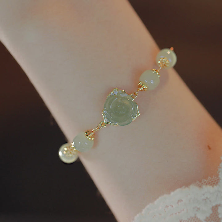 Bracelet porte-bonheur en jade Hetian plaqué or 14 carats de Buddha Stones