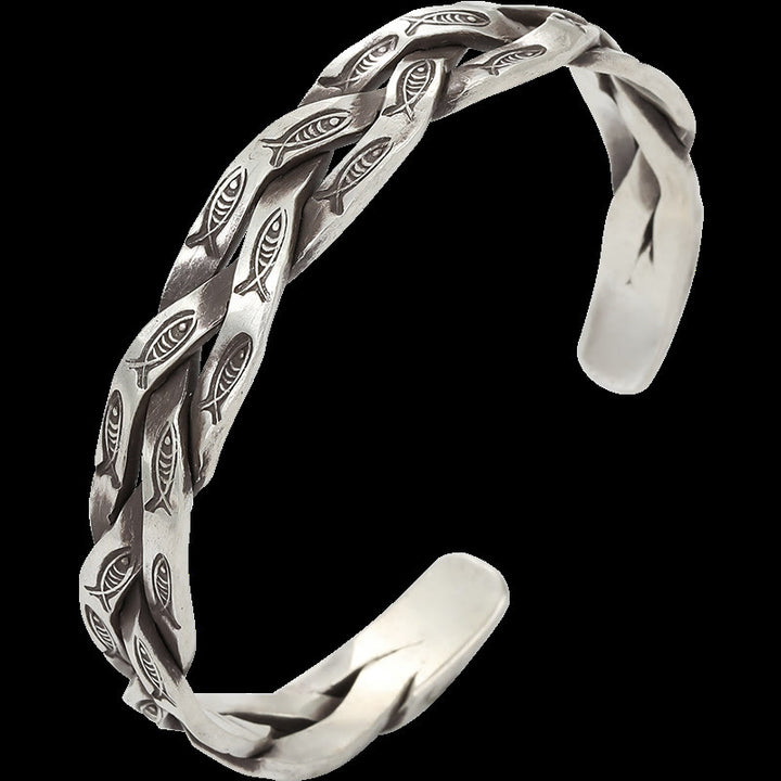 Bracelet manchette torsadé en forme de poisson Koi Buddha Stones