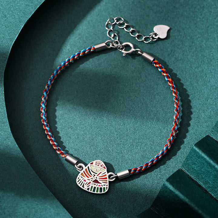 Bracelet artisanal multicolore en argent sterling 925 Buddha Stones et motif Zongzi