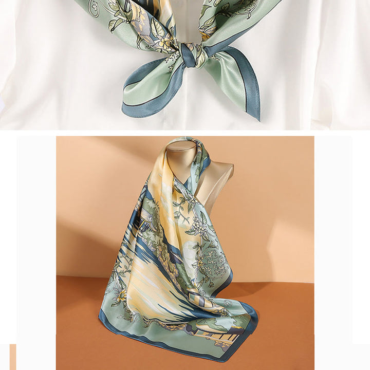 Foulard pour cheveux en soie de mûrier 100 % Buddha Stones et scène pastorale en montgolfière