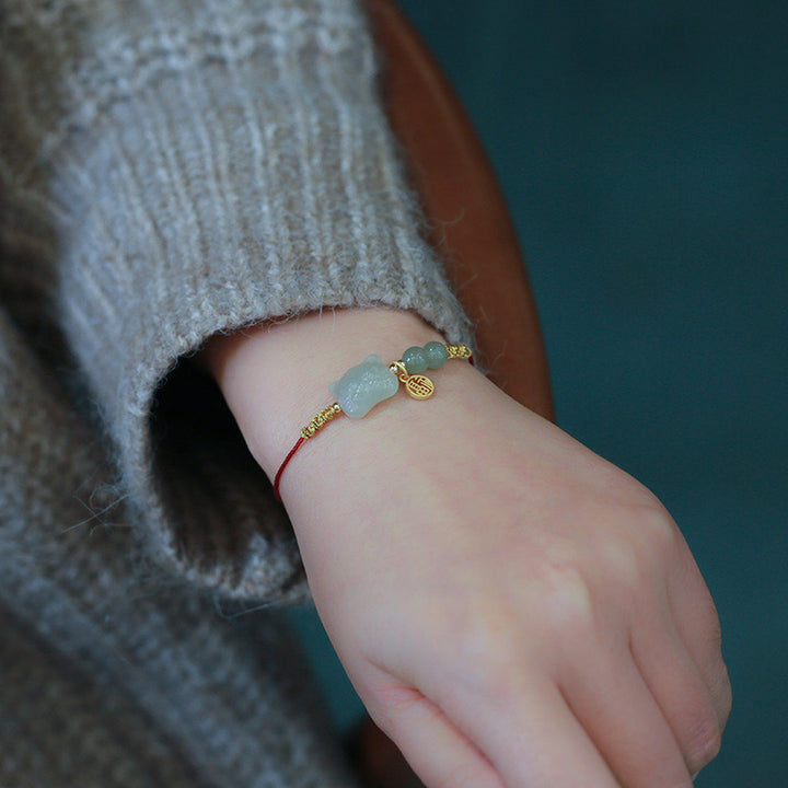 Bracelet en fil rouge de prospérité en jade et Buddha Stones, signe du zodiaque chinois