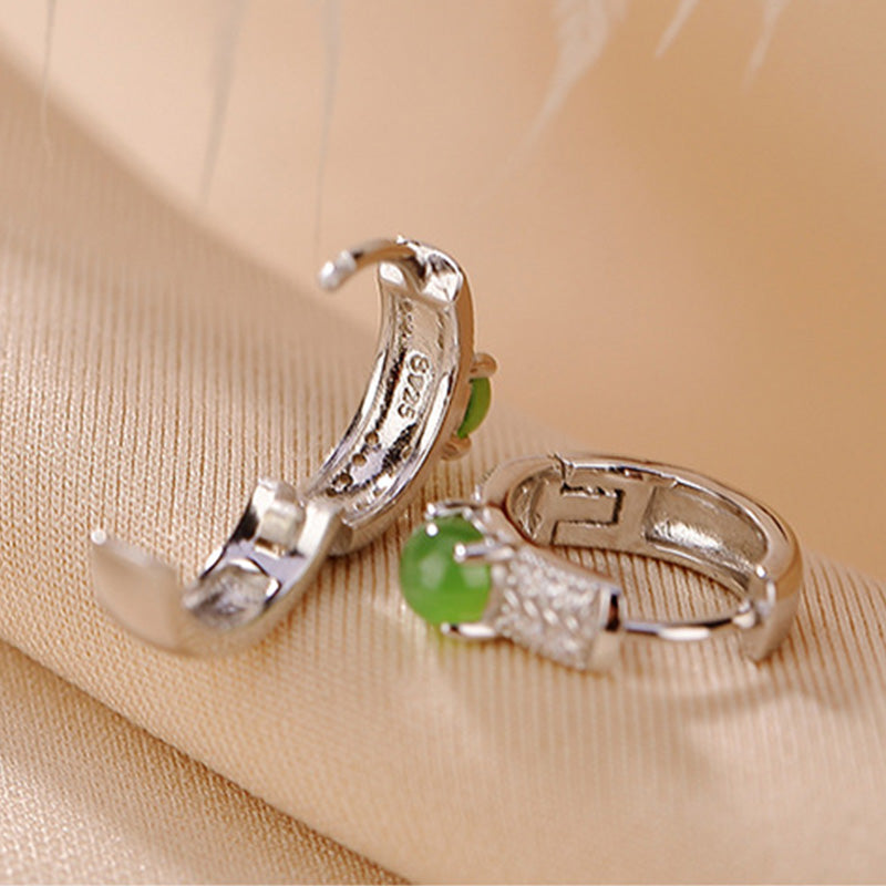 Boucles d'oreilles à tige rondes en argent sterling 925 et jade cyan de Buddha Stones - image 4