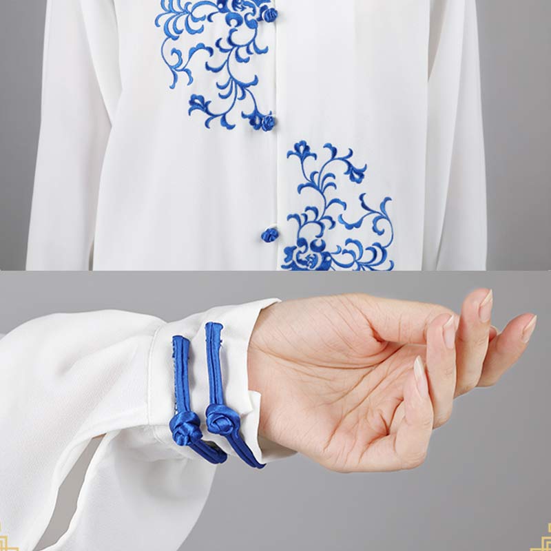 Ensemble de vêtements unisexe avec broderie de fleurs et Buddha Stones pour méditation, prière spirituelle, zen, tai-chi, qigong
