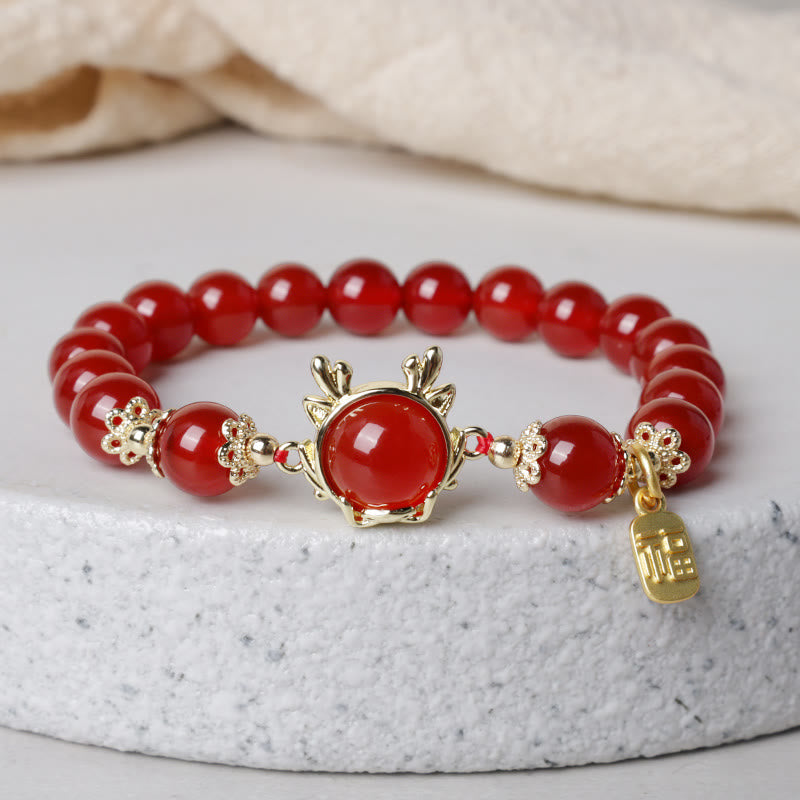 Bracelet de réussite avec boucle de paix en jade et agate rouge de l'année du dragon et des Buddha Stones