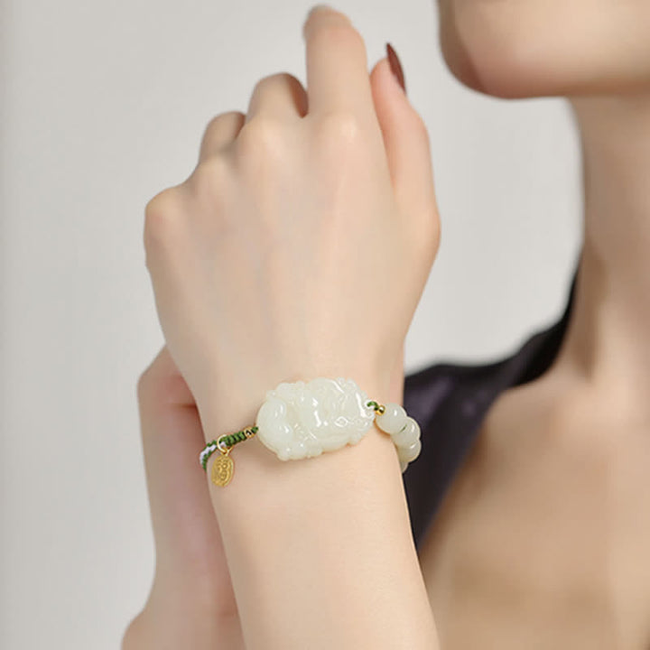 Bracelet porte-bonheur en argent sterling 925 avec jade Hetian et signe du zodiaque chinois
