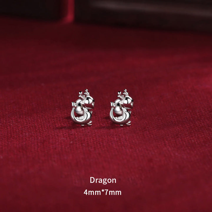 Boucles d'oreilles à tige en argent sterling 925 avec Buddha Stones et motif année du dragon - Dragon 4*7mm - image 0