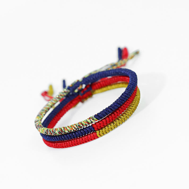 Bracelet tressé bicolore en Buddha Stones tibétain fait à la main avec nœud King Kong multicolore et protection de la foi