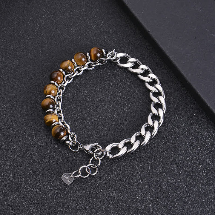 Bracelet de force en pierre givrée avec œil de tigre et jaspe Picasso Buddha Stones