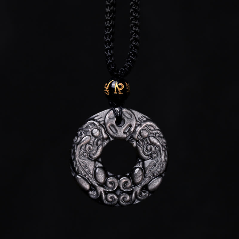 Buddha Stones en obsidienne argentée naturelle et double pièce de cuivre PiXiu avec boucle de paix et protection - image 8