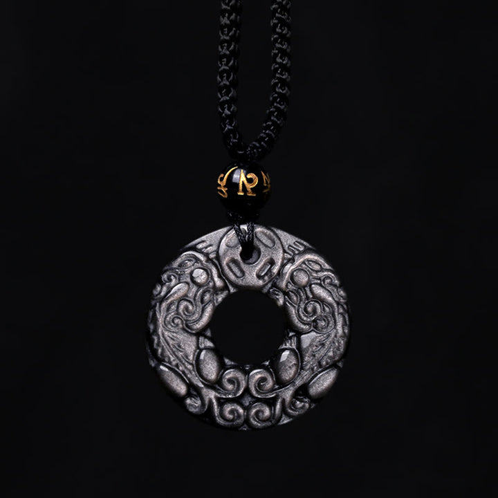 Buddha Stones en obsidienne argentée naturelle et double pièce de cuivre PiXiu avec boucle de paix et protection - image 8