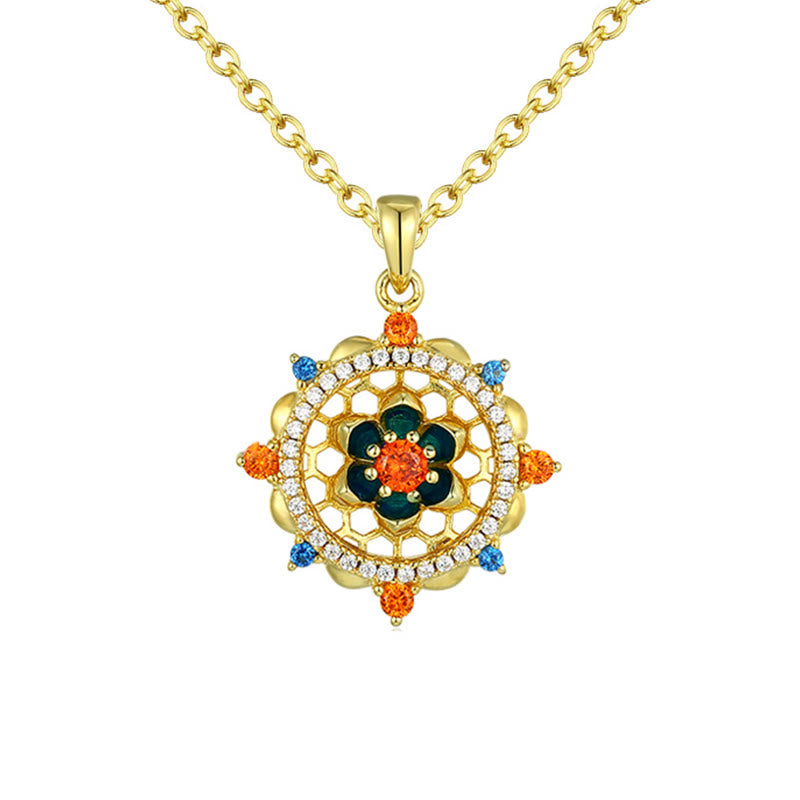 Collier pendentif en argent sterling 925 Buddha Stones et fleur de lotus en zircon coloré pour nouveau départ