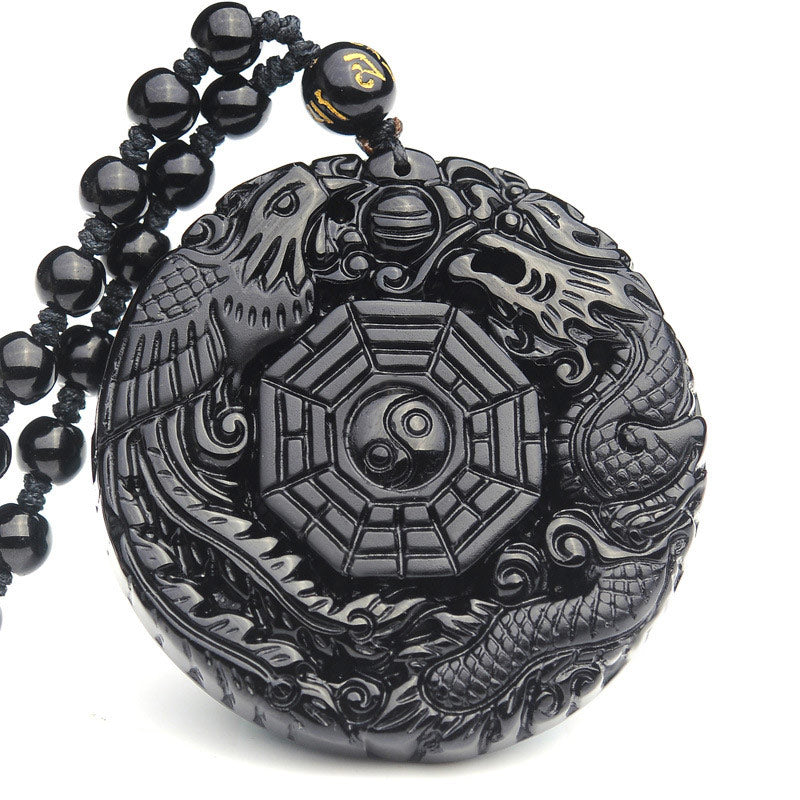 Collier avec pendentif en obsidienne, dragon, phénix , Buddha Stones Bagua - Obsidienne - image 1
