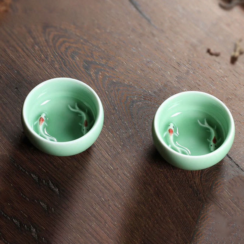 Buddha Stones Poisson Koi Coloré Tasse à Thé en Céramique Tasse à Thé Kung Fu Bol