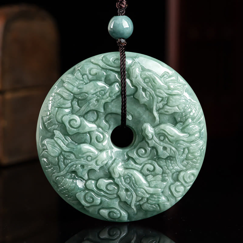 Buddha Stones pendentif en jade naturel avec boucle de paix et protection des neuf dragons de l'année du dragon