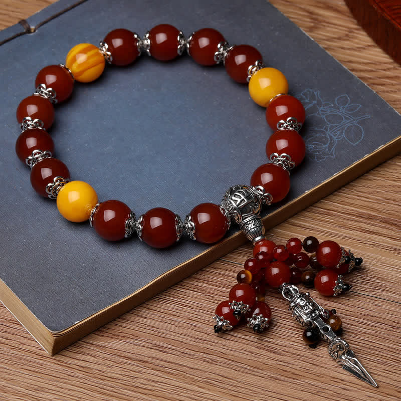 Bracelet de guérison en pierre d'agate rouge œil de tigre naturel, veine de dragon, Vajra Dorje, décoration de voiture