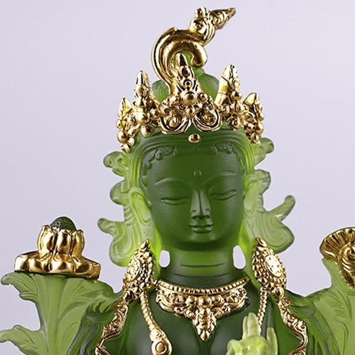 Buddha Stones Bodhisattva Tara verte Pièce d'art en cristal Liuli faite à la main Protection Maison Bureau Statue Décoration - image 7