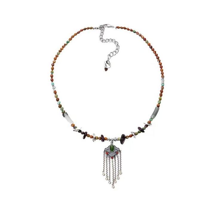 Collier pendentif pompon porte-bonheur en cuivre avec pierres de cristal tibétaines de Buddha Stones