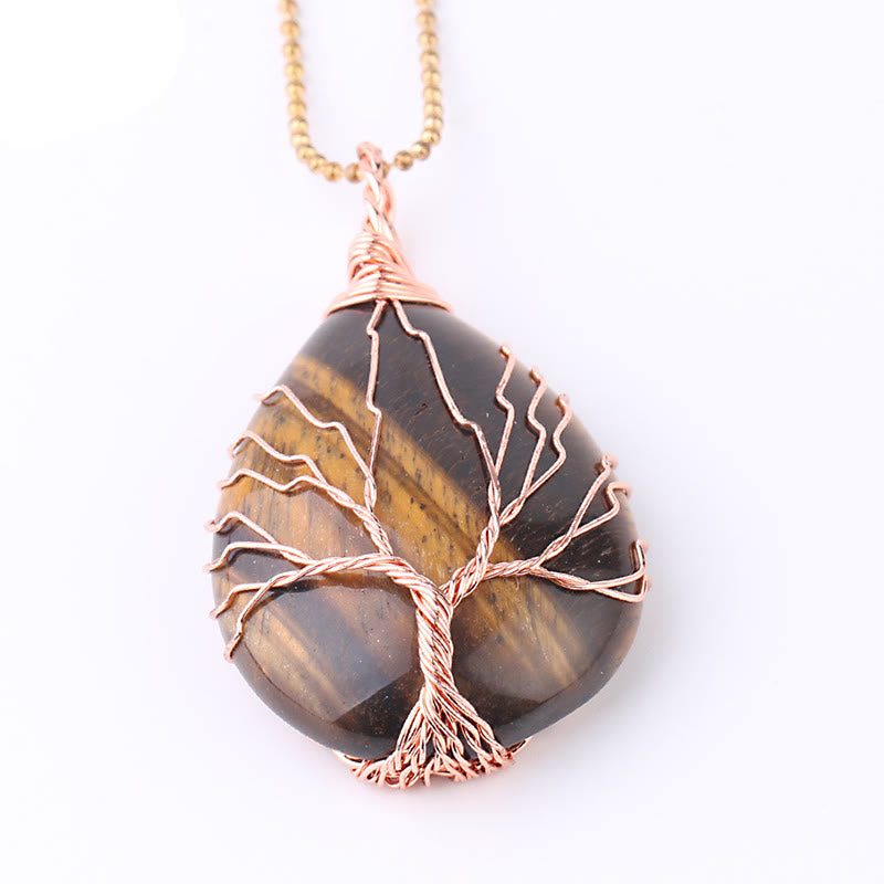 Collier pendentif en cristal de quartz naturel avec énergie de guérison de l'arbre de vie en Buddha Stones - Arbre en or rose œil de tigre - image 11