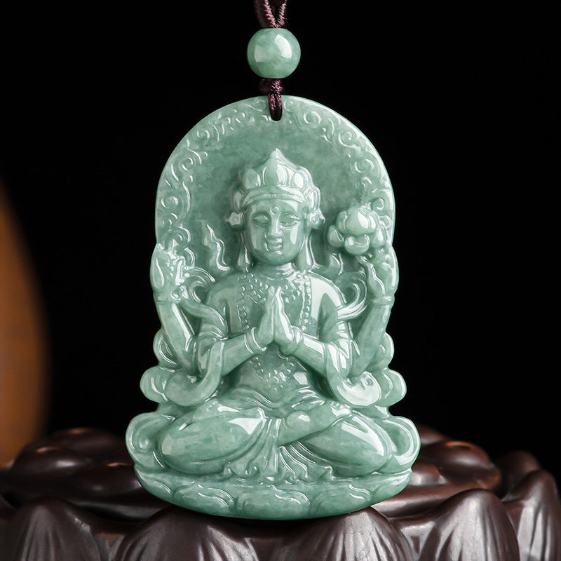 Collier de bénédiction en jade naturel à quatre bras Avalokitesvara - SYMBOLE D'AVALOKITESVARA (Richesse ♥ Succès) - image 1