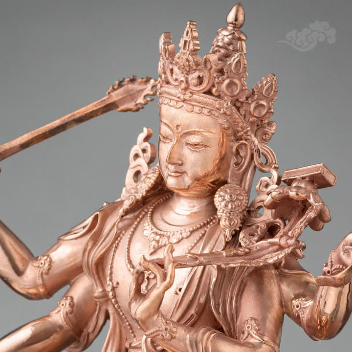 Figurine de Bodhisattva Manjusri à quatre bras Sérénité Statue en cuivre Décoration