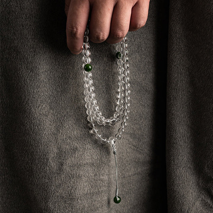 Bracelet de méditation Mala en jade blanc et cristal de 108 perles Buddha Stones