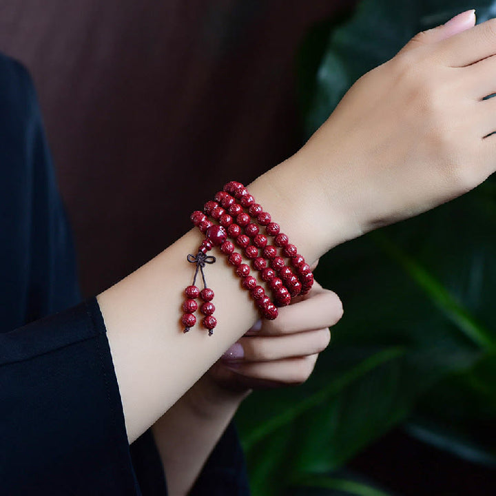 Bracelet de bénédiction gravé avec 108 Buddha Stones de Mala en cinabre et motif Om Mani Padme Hum - image 10