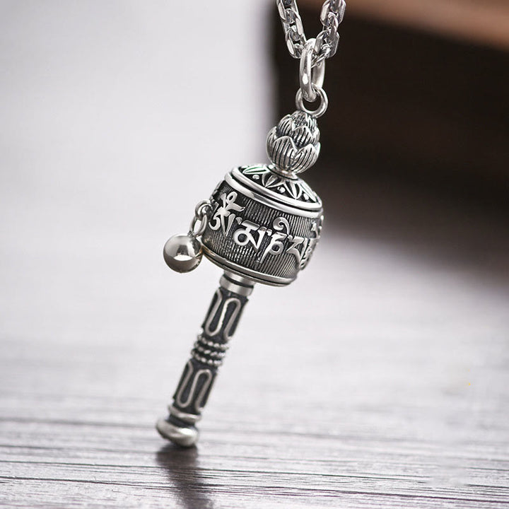 Collier pendentif rotatif en Buddha Stones tibétain Om Mani Padme Hum avec roue de prière Lotus Sagesse