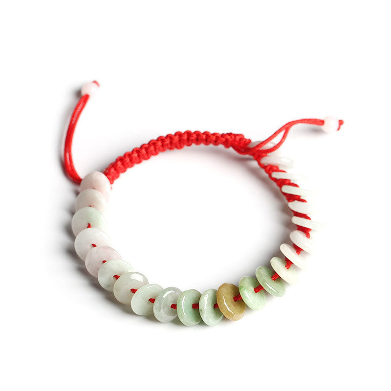 Bracelet de protection en fil rouge Buddha Stones en jade rond naturel