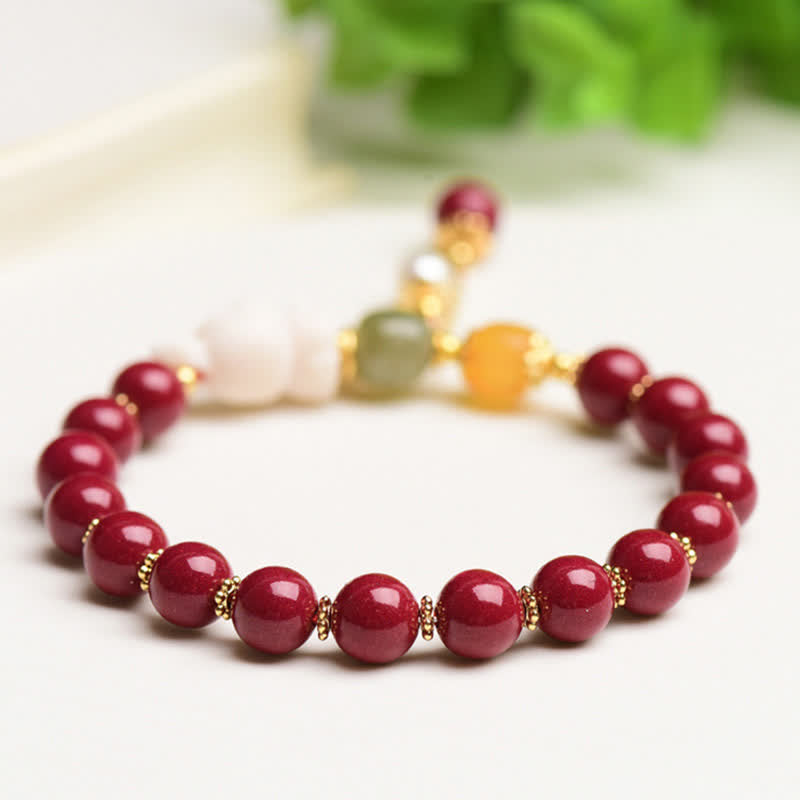 Bracelet de bénédiction en perles de jade Hetian cinabre de l'année du lapin