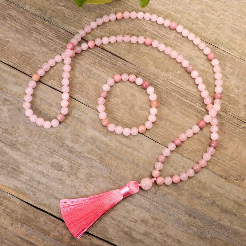 Bracelet Mala 108 perles en cristal rose avec pompon d'amour Buddha Stones - image 1