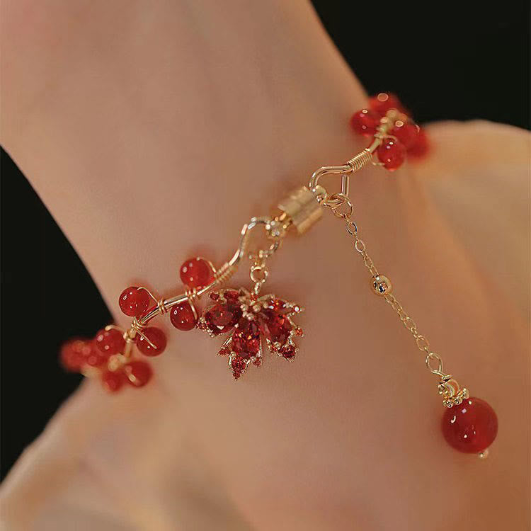 Bracelet porte-bonheur en forme de feuille d'érable rouge Buddha Stones