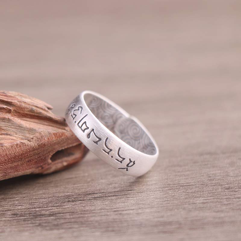 Bague de bénédiction en argent sterling 999 avec six mots vrais et éléphant de lotus de Buddha Stones - image 10