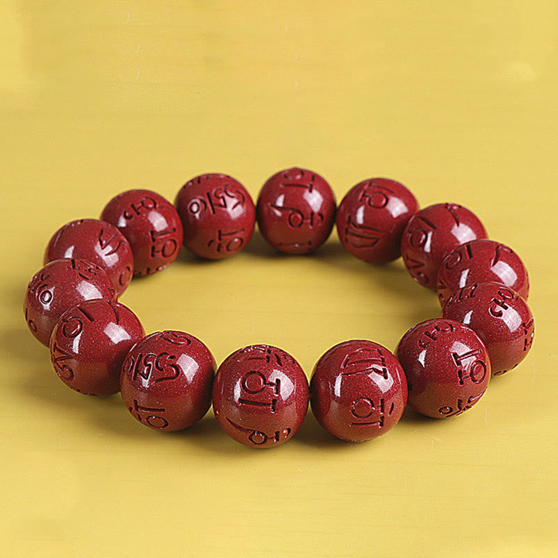 Bracelet de perles de chance et de richesse en Buddha Stones Double PiXiu Cinabre Om Mani Padme Hum