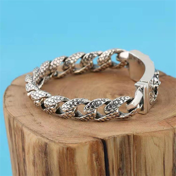 Bracelet de protection gravé à motif d'écailles de dragon rétro Buddha Stones
