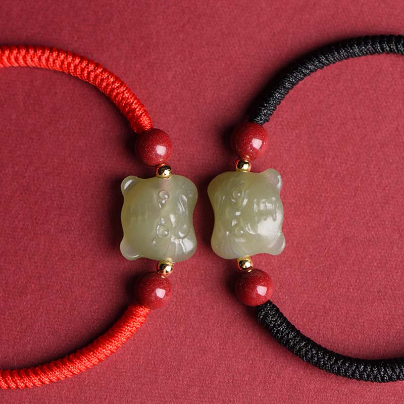 Bracelet porte-bonheur en jade et cinabre avec Buddha Stones