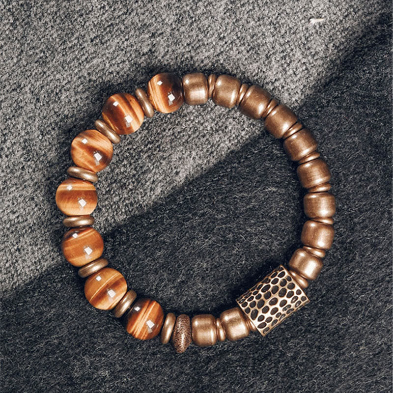 Bracelet de protection en cuivre avec pierre œil de tigre et Buddha Stones