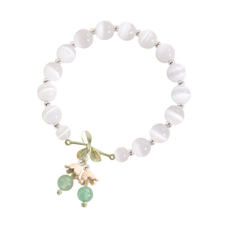 Bracelet à breloques Buddha Stones de chat en aventurine verte et calcédoine bleue en cristal rose et orchidée de la paix - image 1