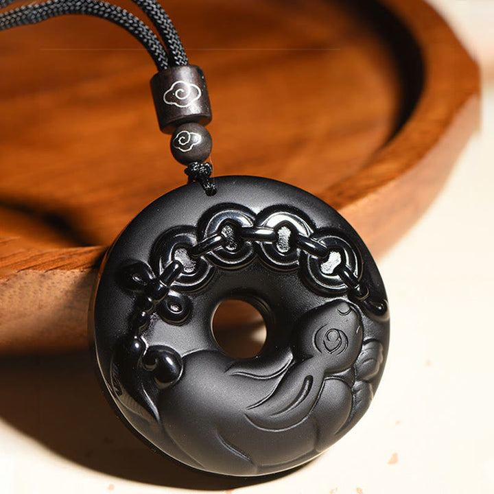 Collier avec pendentif en obsidienne noire naturelle et Buddha Stones du zodiaque chinois - image 4