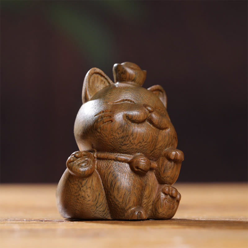 Mini lingot de bois de santal vert en Buddha Stones, chat porte-bonheur sculpté, décorations de bureau pour la paix - image 6