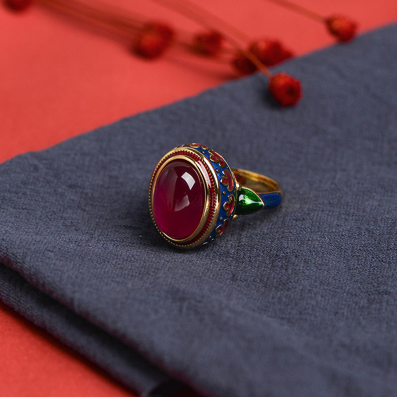 Bague courage en argent sterling 925 et corindon rouge Buddha Stones - image 1