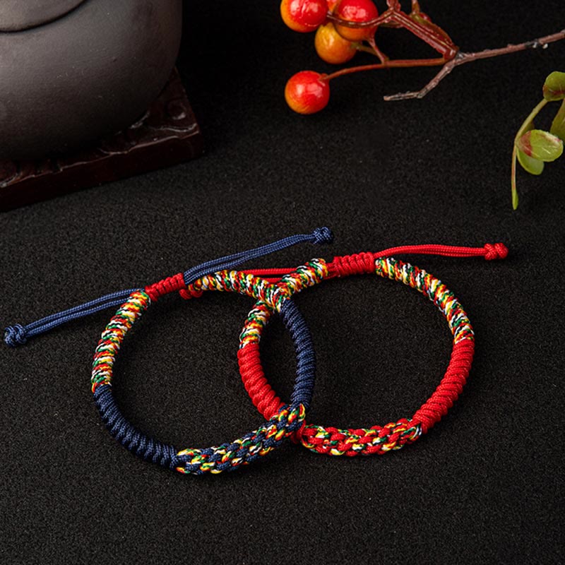 Bracelet tressé porte-bonheur en Buddha Stones tibétaines fait à la main avec nœud King Kong coloré
