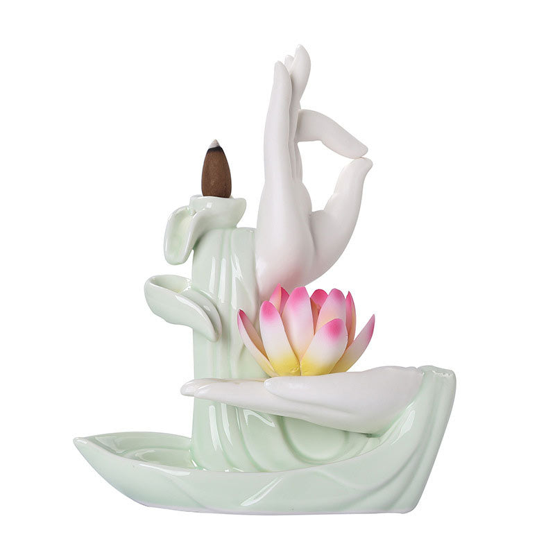 Pierres de Bouddha Brûleur d'encens tibétain avec bénédiction du lotus