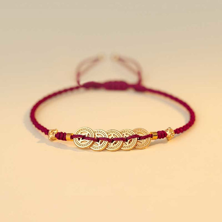 Bracelet tressé en cuivre avec Buddha Stones et pièce de monnaie, arbre de la fortune, chance et force