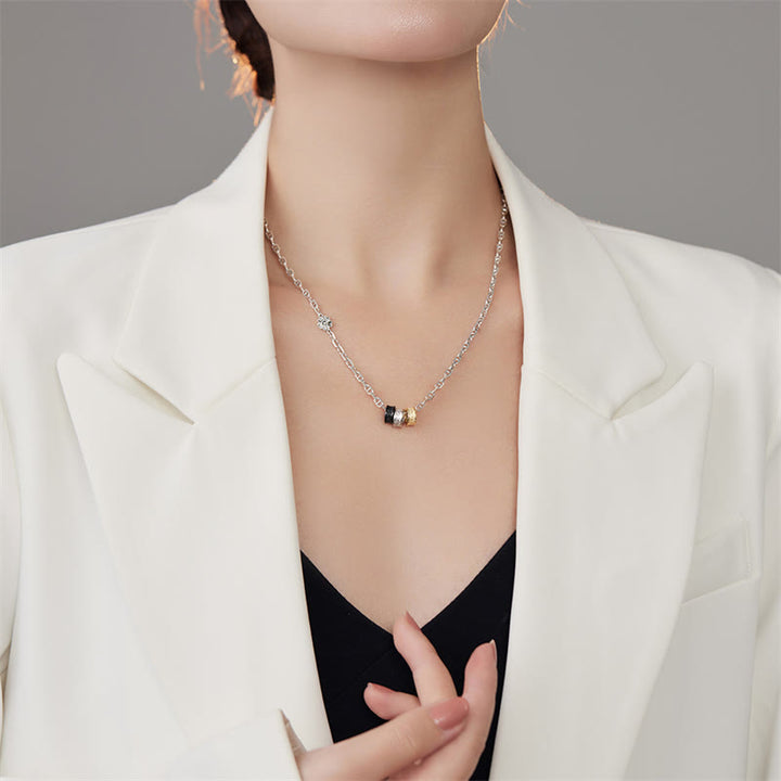 Collier avec pendentif en chaîne énergétique porte-bonheur en argent sterling 925 avec Buddha Stones et motif floral rétro de la dynastie Tang