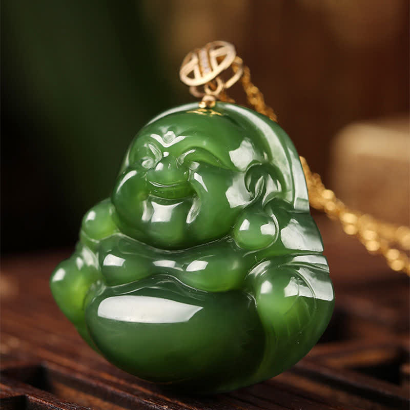 Collier avec pendentif en argent sterling 925 et jade cyan Hetian en or 18 carats avec chaîne et bouddha rieur - image 7