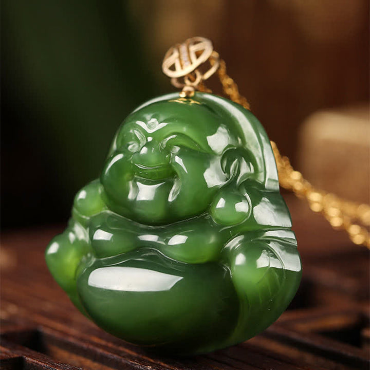 Collier avec pendentif en argent sterling 925 et jade cyan Hetian en or 18 carats avec chaîne et bouddha rieur - image 7