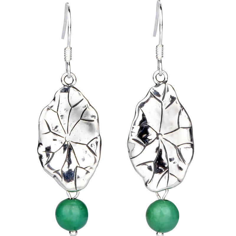 Buddha Stones Boucles d'oreilles pendantes en argent Sterling 925 Turquoise Feuille de Lotus Protection