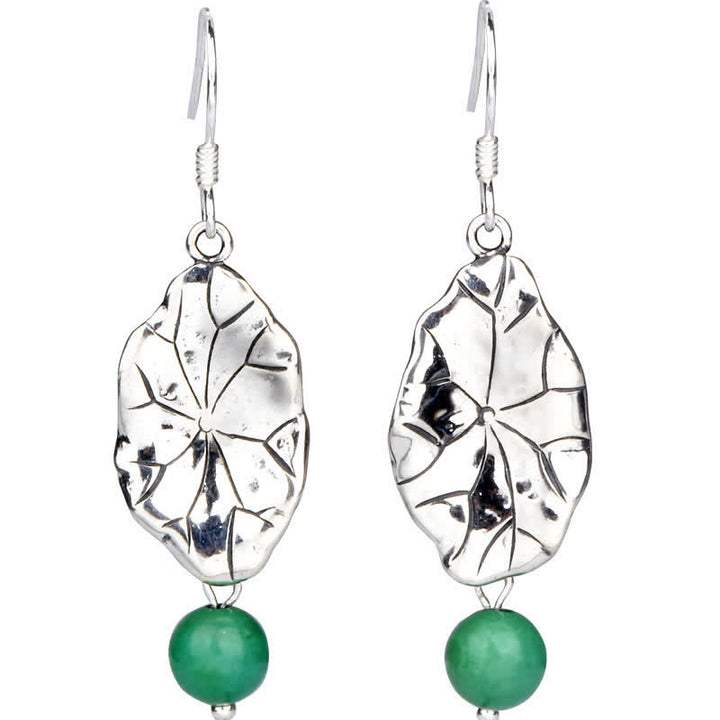 Buddha Stones Boucles d'oreilles pendantes en argent Sterling 925 Turquoise Feuille de Lotus Protection