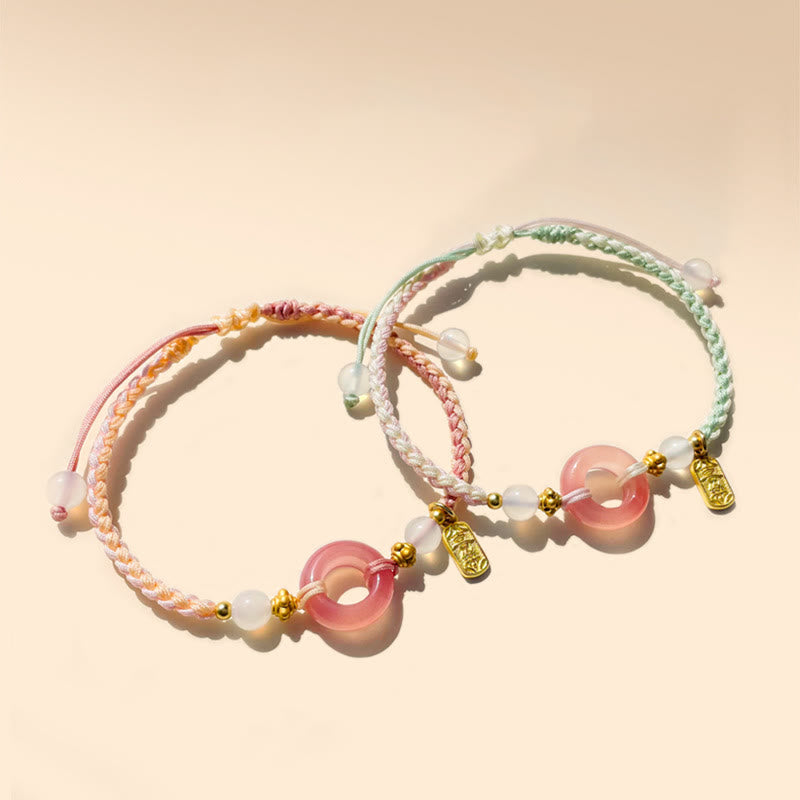 Bracelet tressé fait main de bon augure avec boucle de paix en agate et Buddha Stones Paix et Joie